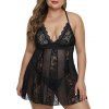 Dentelle Voilage Mesh T Retour Plus Size Lingerie Babydoll - Noir 4X