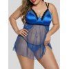 Points T Satin Sheer Mesh Underwire Plus Size Babydoll - Bleu 2X