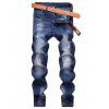 Patchworks Print Ripped Zip Fly Jeans - DENIM DARK BLUE 36