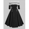 Robe Fleur en Dentelle Embelli de Bouton à Epaule Dénudée - Noir XL