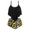 Maillot de Bain Tankini Superposé Fleuri Imprimé de Grande Taille - Noir 1X