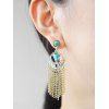 Boucles d'Oreilles Géométrique Evidées en Turquoise à Frange Style Bohémien - Or 