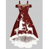 Robe Haute Basse Cerf de Noël à Epaule Dénudée à Paillettes - Brique Réfractaire M