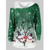 Ensemble de Haut en Dentelle et de T-Shirt de Noël Imprimé Grande Taille à Col Oblique - Vert Forêt Moyen 4X