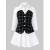 Plus Size Half Bouton Grille Top - Noir 4X