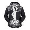 Sweat à Capuche Arbre Caractères Imprimé avec Poche Kangourou - Noir 3XL