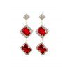 Boucles d'Oreilles Géométriques en Faux Rubis avec Strass - Rouge 