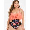 Floral Cutout Flounce Plus Size One-piece Swimsuit - WATERMELON PINK 5X
