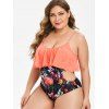 Floral Cutout Flounce Plus Size One-piece Swimsuit - WATERMELON PINK 5X