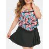 Maillot de Bain Tankini Feuille et Fleur Imprimés Grande-Taille - Noir 1X