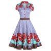 Robe Rétro Evasée à Col Châle - multicolor A XL