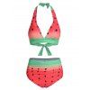 Watermelon Print Halter Padded Bikini Swimwear - multicolor A L
