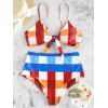 Maillot de Bain Bikini Matelassé Noué en Avant à Carreaux Imprimé - multicolor A 2XL