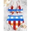 Maillot de Bain Bikini Matelassé Noué en Avant à Carreaux Imprimé - multicolor A 2XL