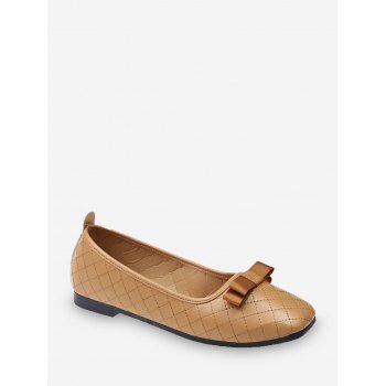 

Bowknot Grid Sew PU Leather Flats, Light khaki