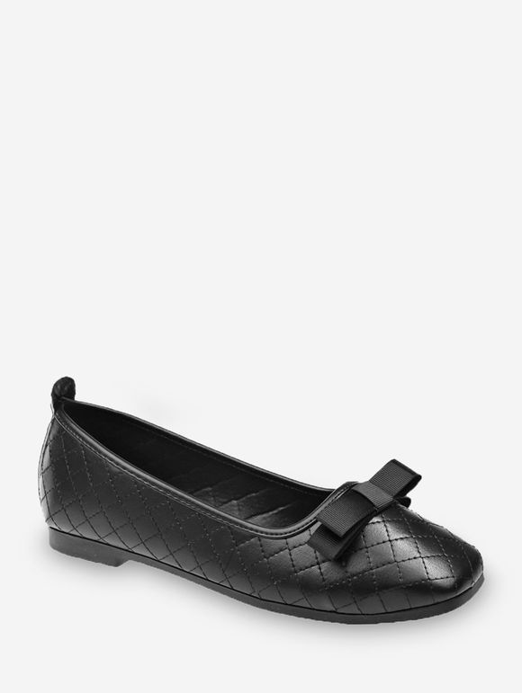Chaussures à Carreaux Cousues avec Nœud Papillon en Cuir PU - Noir EU 43