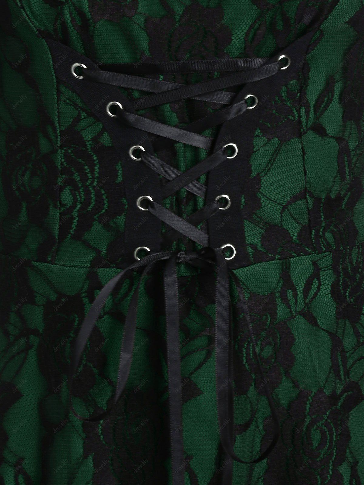 Lace-up A Line Sweetheart Collar Rose Lace Dress - MEDIUM SEA GREEN M