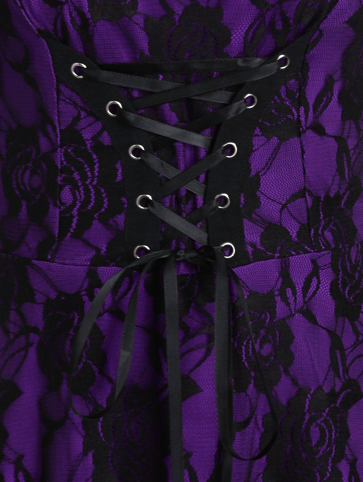 Lace-up A Line Sweetheart Collar Rose Lace Dress - EGGPLANT XL