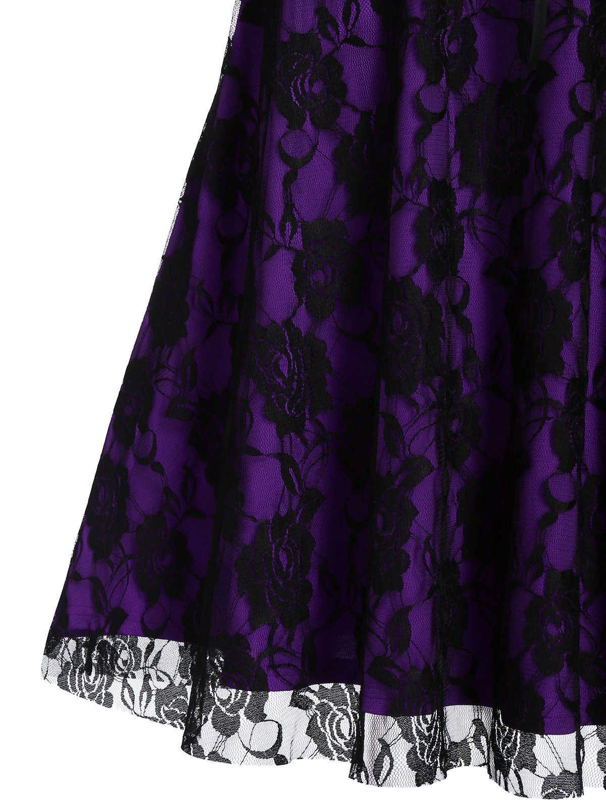 Lace-up A Line Sweetheart Collar Rose Lace Dress - EGGPLANT XL