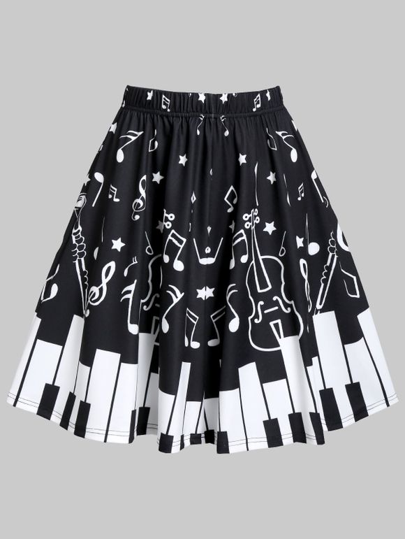 Mini Jupe Ligne A Piano et Musique Imprimés - Noir 3XL