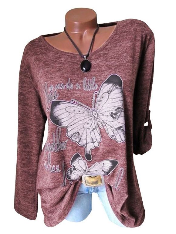 De plus Taille imprimé papillons T-shirt Espace Dye - Rose Timide 5X