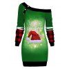 Robe Chapeau de Noël Imprimé à Col Oblique - Vert Foncé L