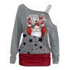 Taille Plus obliquité cou Père Noël Imprimer Noël T-shirt - Gris 3X