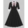 Striped Bowknot Collared 1950s Dress - BLACK 2XL