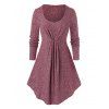 Plus Size Front Knot Marled Tunic Sweater - RED WINE 4X