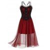 Robe de Soirée Mi-Longue à Bretelle en Maille de Grande Taille - Rouge Vineux 3X