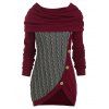 Cowl Neck Mock Button Cable Knit Knitwear - GRAY CLOUD L