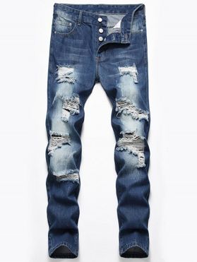 Destroyed Design Button Fly Casual Jeans