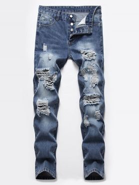 Destroyed Ripped Button Fly Casual Jeans