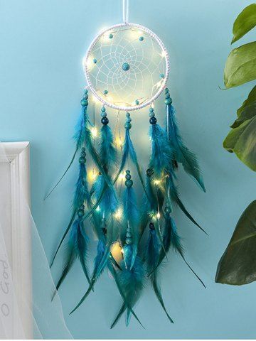 Handmade LED Light String Beaded Feather Dream Catcher