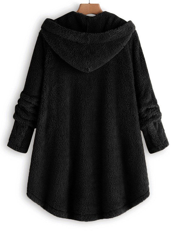 Hooded Faux Shearling Buttons Plus Size Coat - BLACK 4X