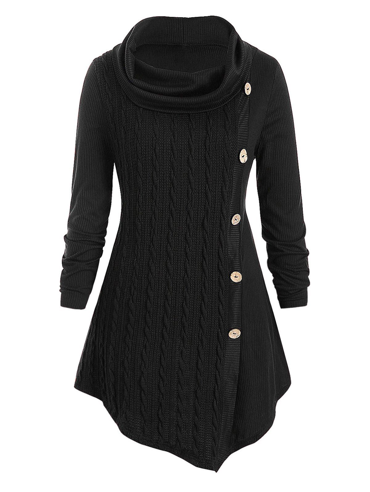 

Plus Size Cowl Neck Cable Knit Top, Black