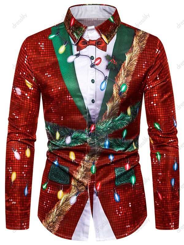 [37% OFF] 2020 Christmas Faux Sequins Button Up Tuxedo Shirt In RED ...