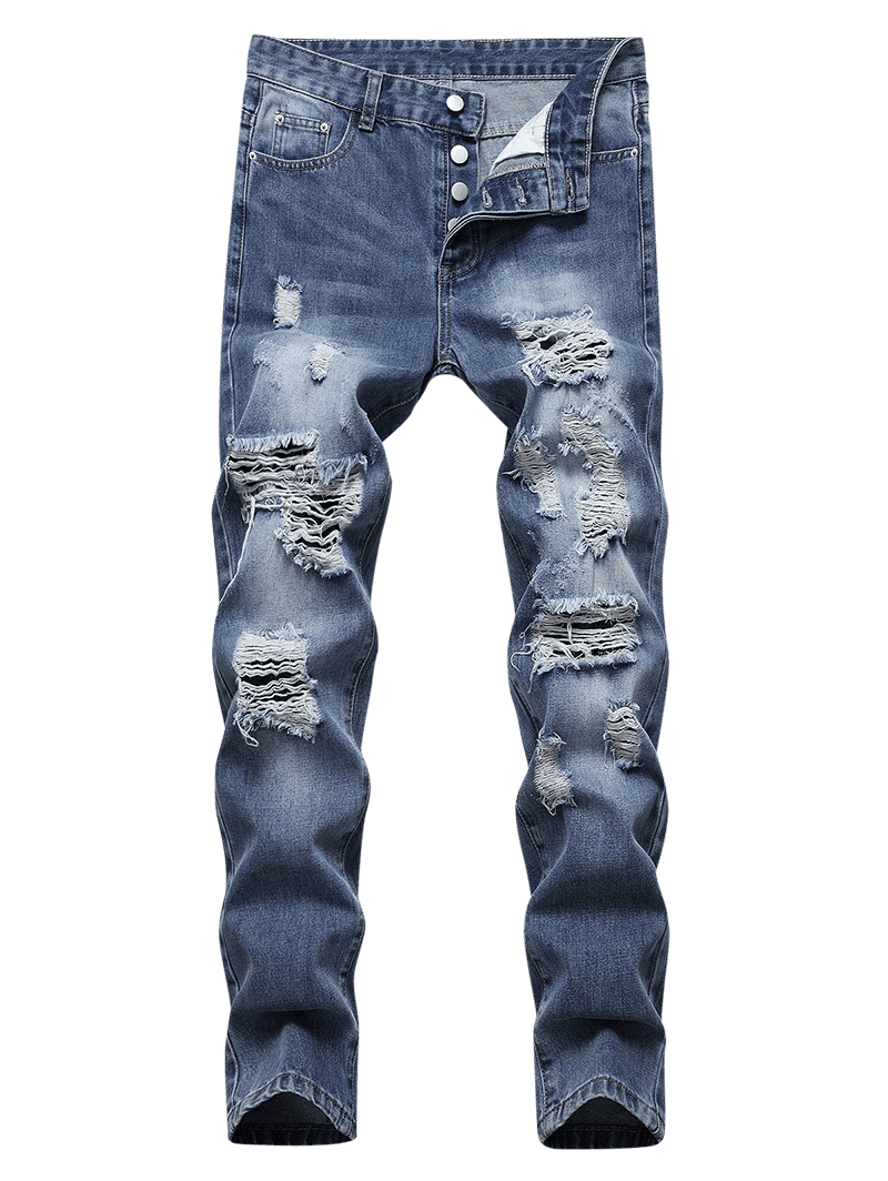 [37% OFF] 2020 Destroyed Ripped Button Fly Casual Jeans In DENIM DARK ...