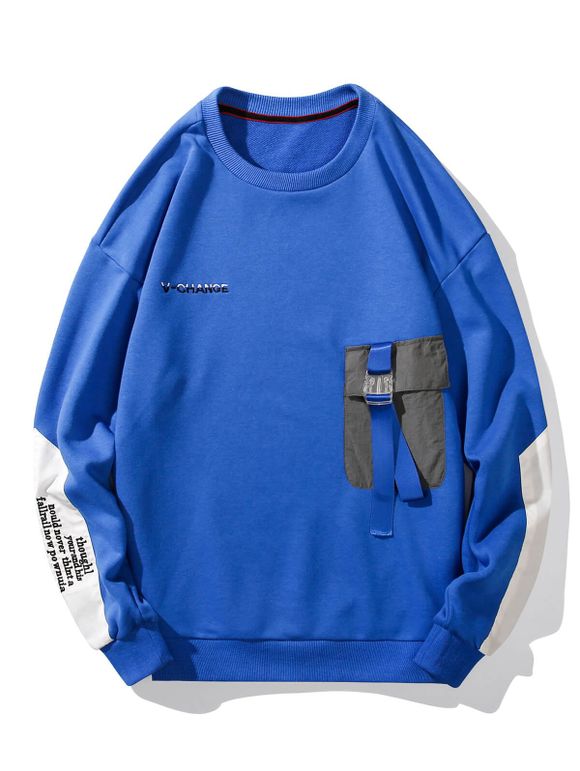 Sweat-shirt Décontracté Lettre Brodée Bouclé à Goutte Epaule avec Poche - Bleu 3XL
