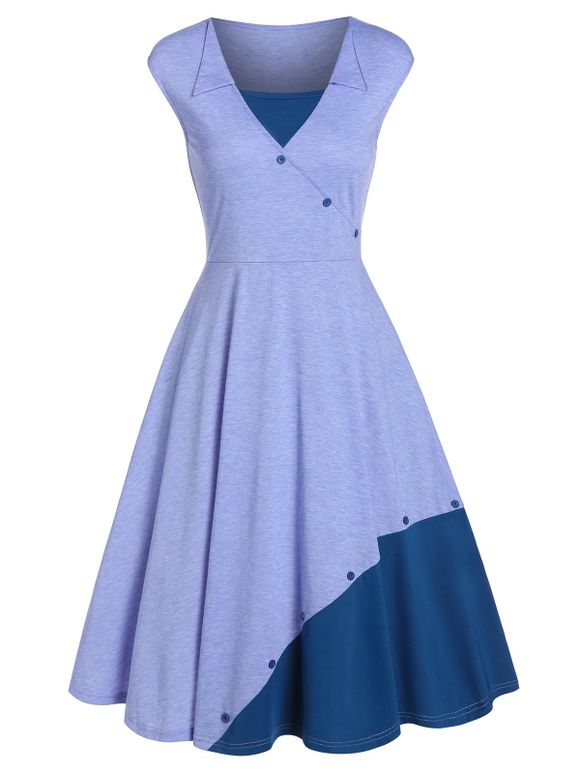 Robe Mi-Longue Bicolore - Bleu Ciel XL