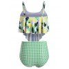 Plus Size Lemon Print Overlay Plaid Tankini Swimsuit - GREEN 5X