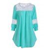 T-shirt Courbe en Dentelle Insérée de Grande Taille - Bleu Vert L