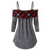 Open Shoulder Plaid Pattern Sweater - FIREBRICK 3XL