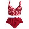 Maillot de Bain Tankini à Armature à Pois de Grande Taille à Volants - Rouge 3X