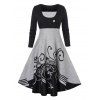 Robe Fleurie Imprimée Bicolore de Grande Taille - Noir 4X