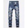 Destroyed Ripped Button Fly Casual Jeans - DENIM DARK BLUE 34
