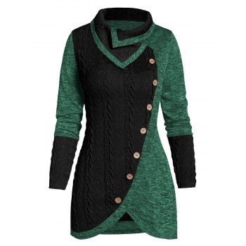 

Button Two Tone Turn-down Collar Sweater, Black