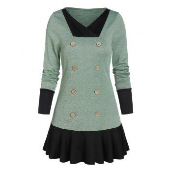 

V Neck Skirted Pullover Sweater, Mint green