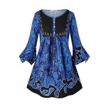 

Plus Size Bell Sleeve Printed T shirt, Blueberry blue
