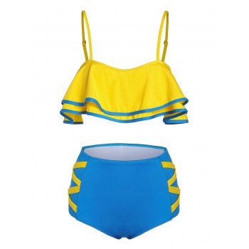 

Contrast Color High Waisted Tankini Swimwear, Multicolor a